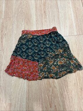 NATURAL LIFE Patchwork Floral Mini Skirt — Green & Pink small